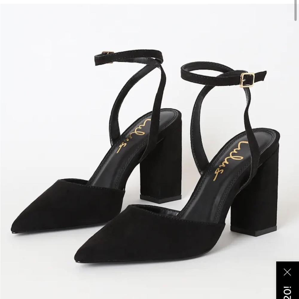 Lulu's Black Pointed Toe Block Heel Shoes